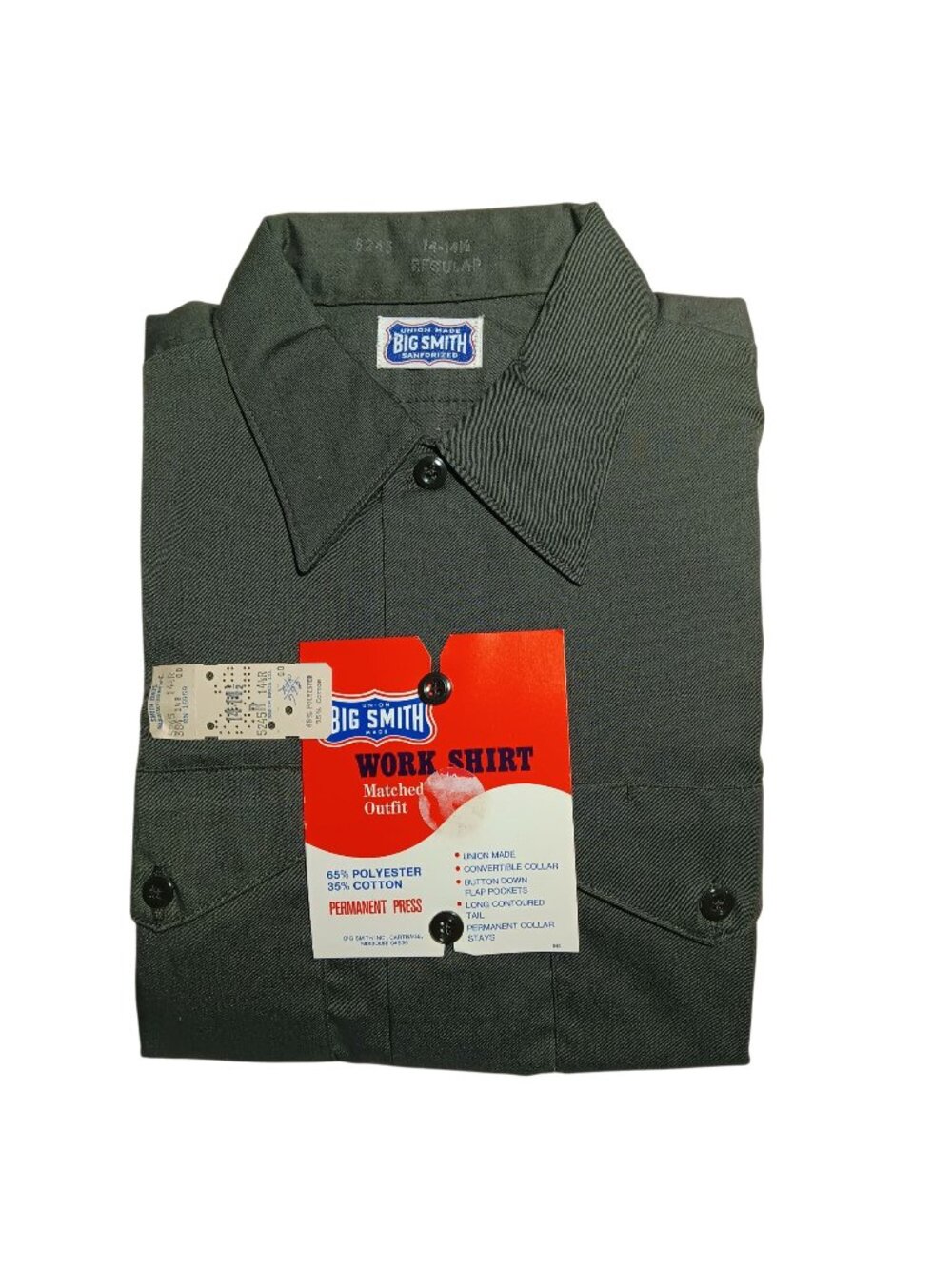 Small Big Smith Vintage Work Shirt 1960's 14.5 R Green Union Made NOS NEW USA